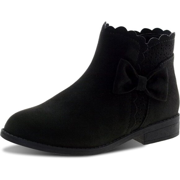 Girls Black Girls Ankle Boots Kids Bow Side Zipper Low Heel Outdoor Warm - Picture 1 of 5